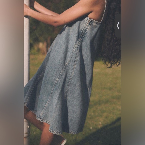 Zara Denim Suspender 100% Cotton Midi Dress - Picture 4 of 12